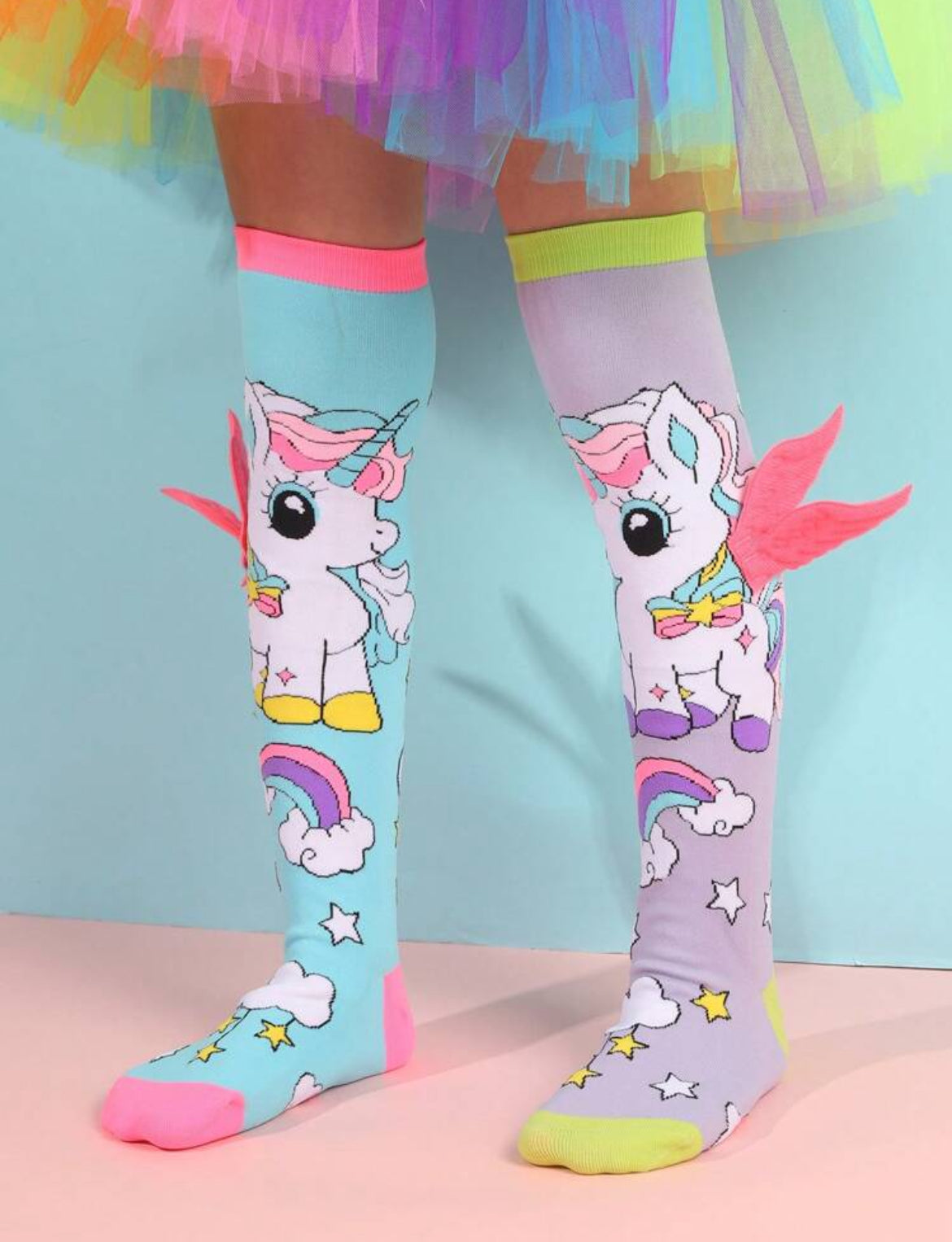 “Puppy & Unicorn Love” 💕 🐾 Pink Cute Little Dog Knee High Socks, 1 Pair