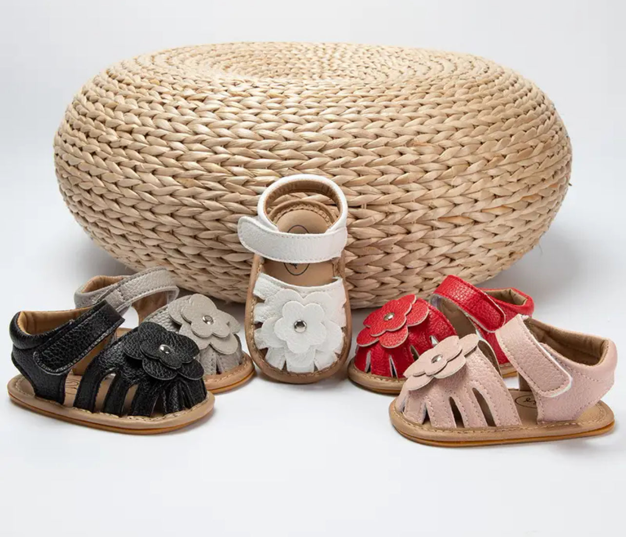 Baby Girls Cute Flower Decorative Sandals, Faux Leather, Glam ✨ Baby Collection
