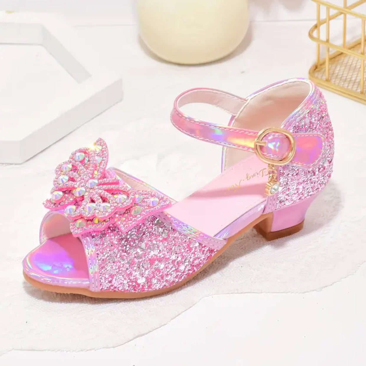 “Butterfly Sequin” Girls High-heeled, Breathable Lightweight Glam Shoes