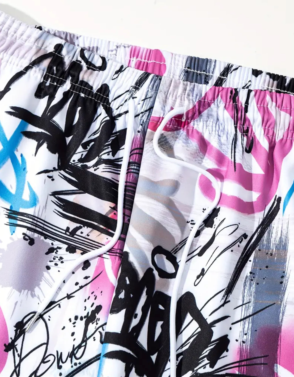 Pantalones deportivos holgados con cordón y estampado de grafiti para hombres y adolescentes