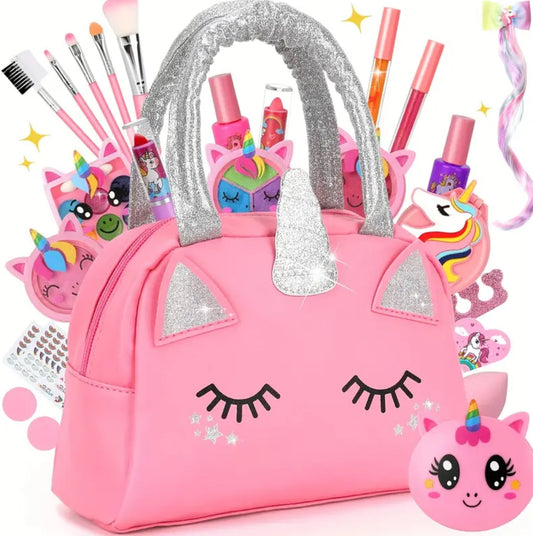 “Unicorns & Kids Washable 28-Piece Girls Glamour Makeup Set” Realistic with Carrying Case