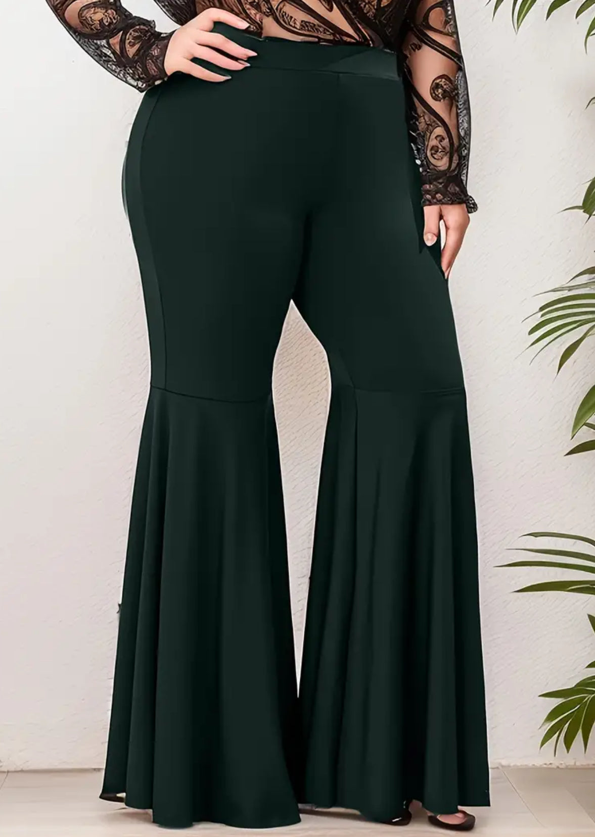 Pantalones acampanados elásticos de talle alto y talla grande, elegantes