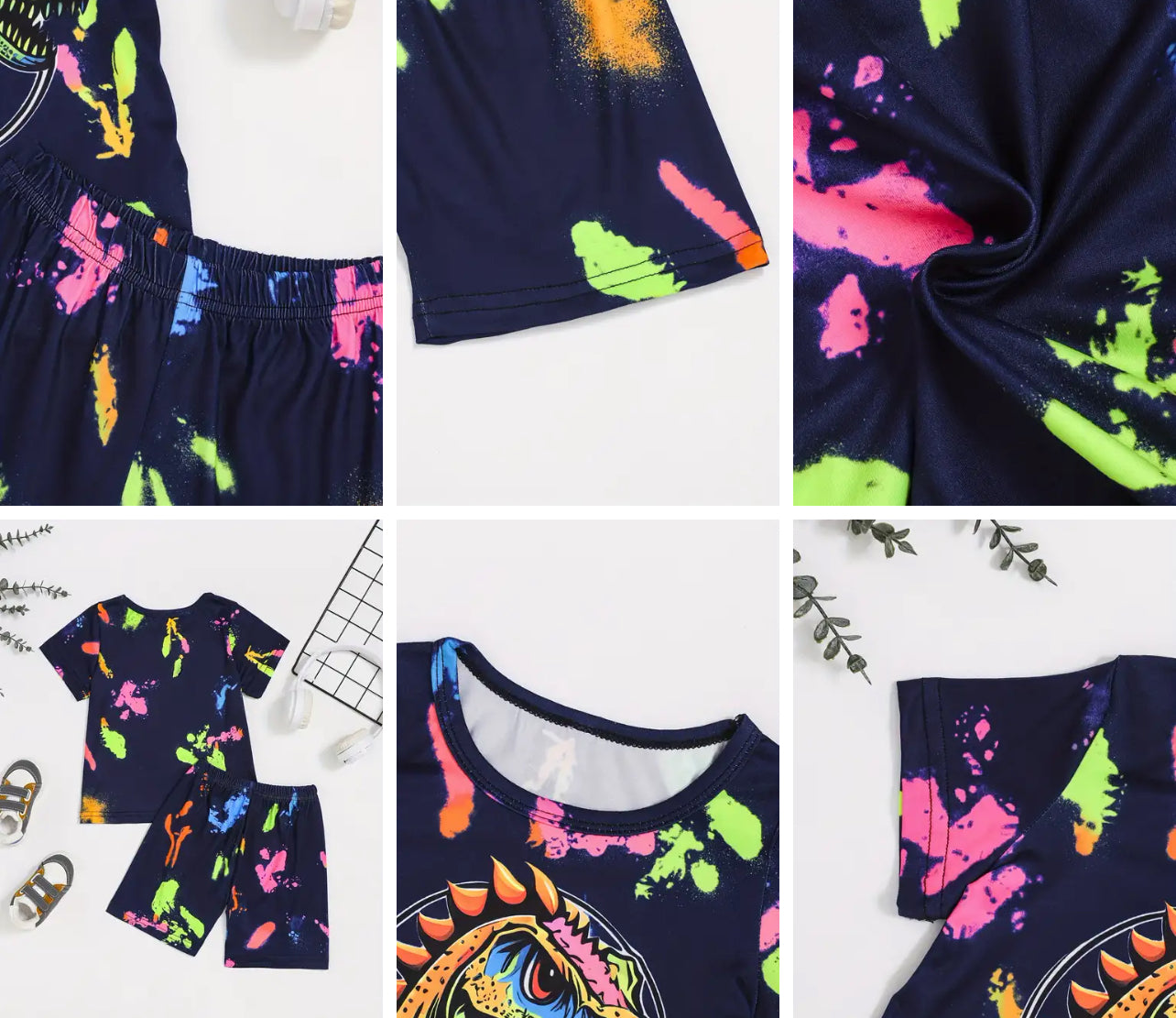 2pcs Toddler Glow In The Dark Dinosaur Casual Capri Shorts & Top