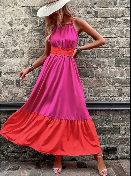 Backless, Casual Keyhole Sleeveless Maxi Dress