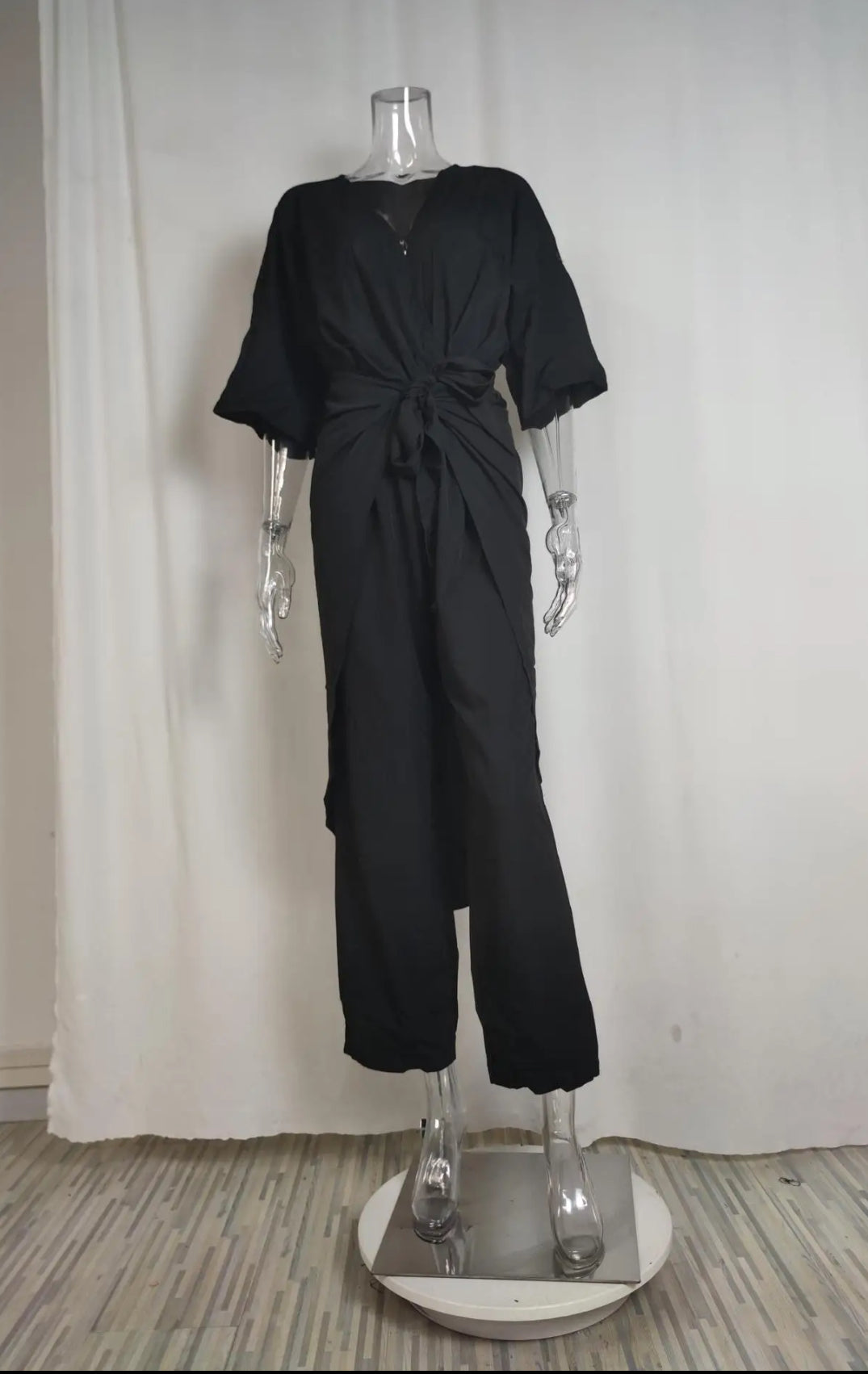 Traje casual de manga larga con escote en V y cordones, moda 2024, hasta 3XL