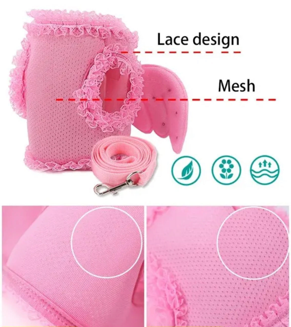 Angel Pet Dog Leashes Lace Mesh Pet Dog Harness Pearls Wing Adjustable Harness For Small Dogs Cats Pet Accessories