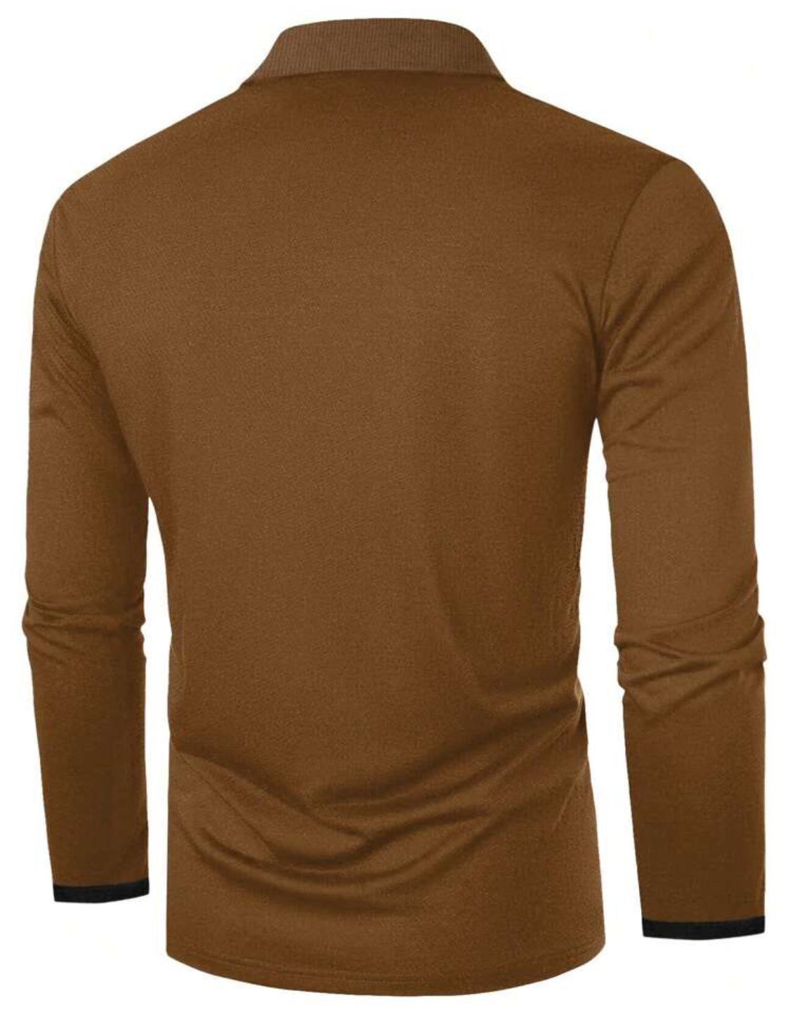 Men Contrast Trim | Long Sleeve Half Button Collar Casual Polo Shirt