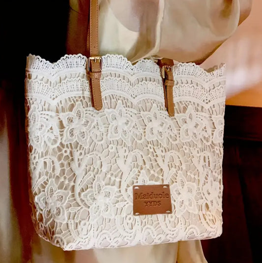 ‘Simply Lace’ Shoulder Bag Fabric Tote with Adjustable Strap