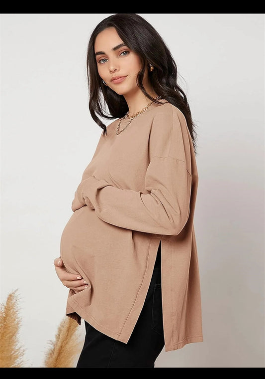 Women's Maternity T-Shirt Long Sleeve Split Side Pregnancy Tee Tops maternity shirts  workout tops  for wor