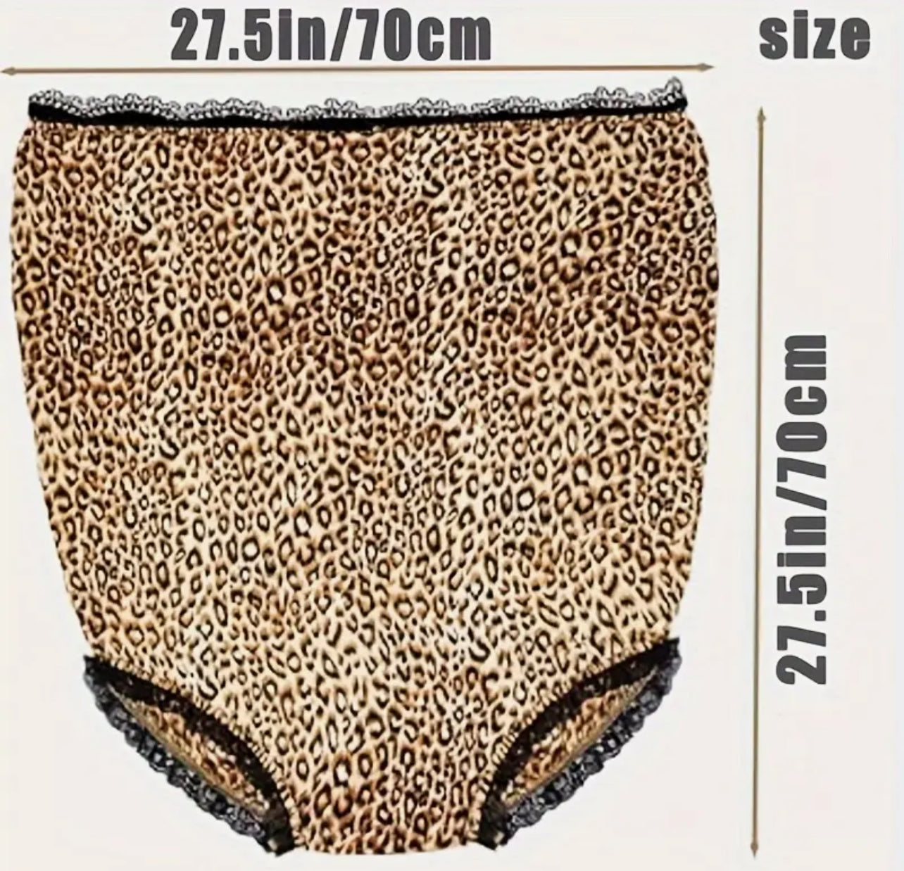 Granny Panties, Novelty Oversized with Leopard Print & Black Lace Trim, Unisex Joke