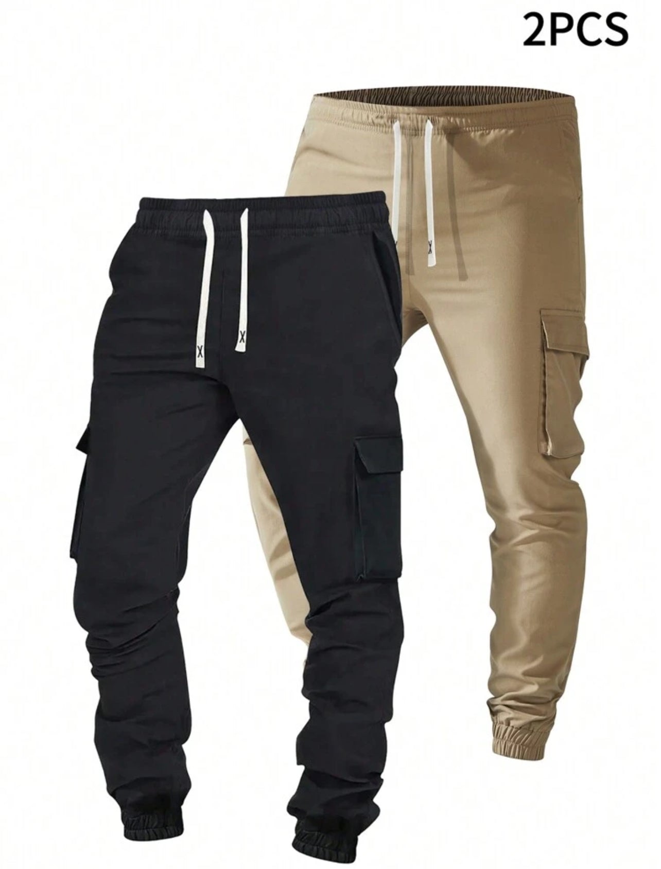 2pcs Teen Boy Drawstring Casual Cargo Trousers, Joggers