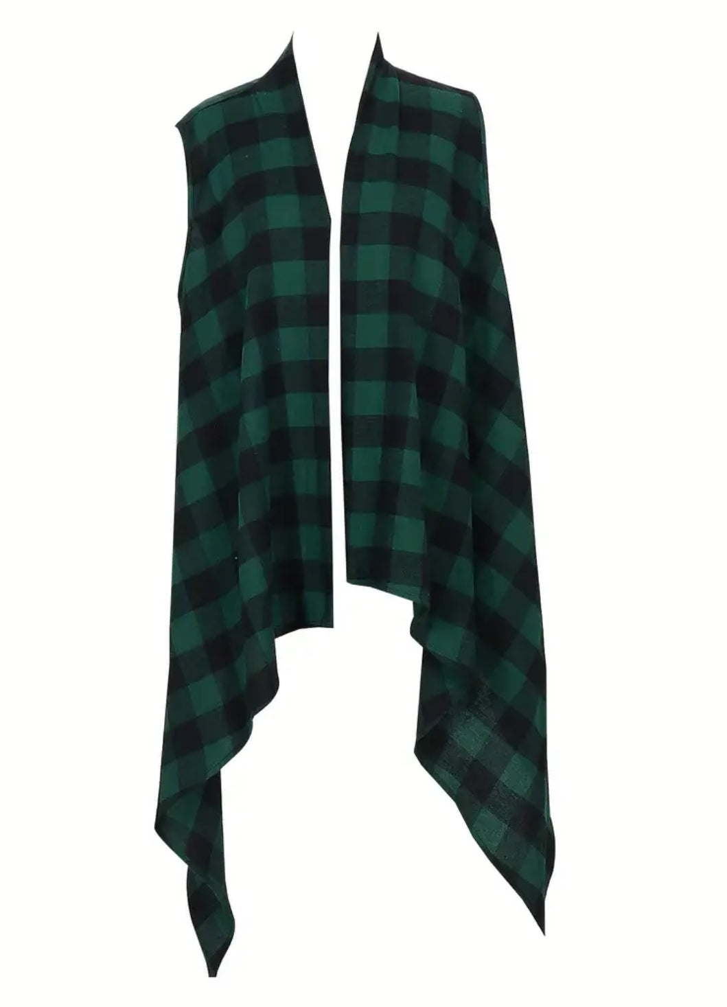 “Fall 🍂🍁” Plaid Open Front Asymmetric Hem, Long Sleeveless Cardigan Coat Vest