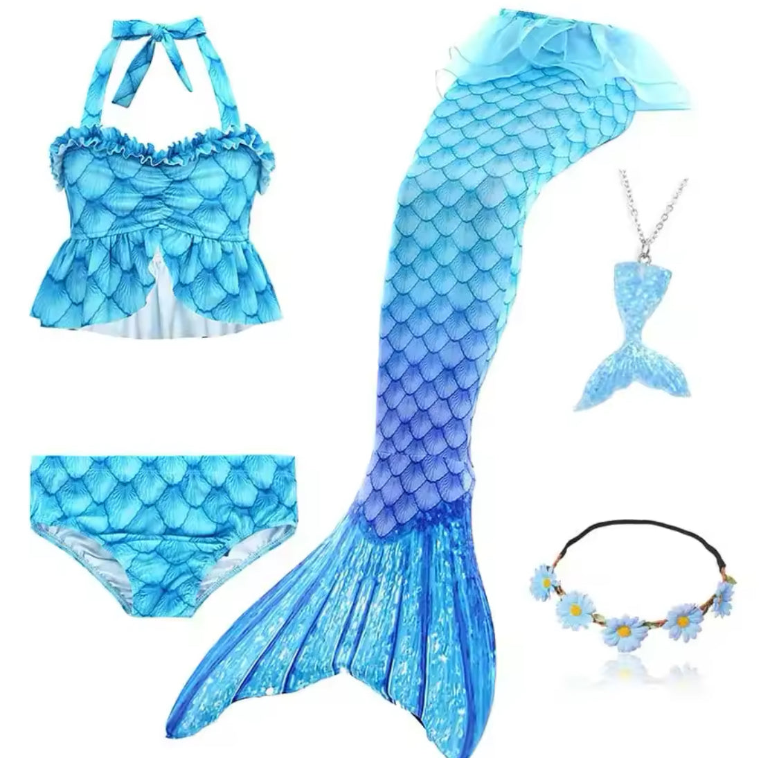 5Pcs/Set Girls Mermaid Tail Swimsuits 🪷🐚 Little Mermaid