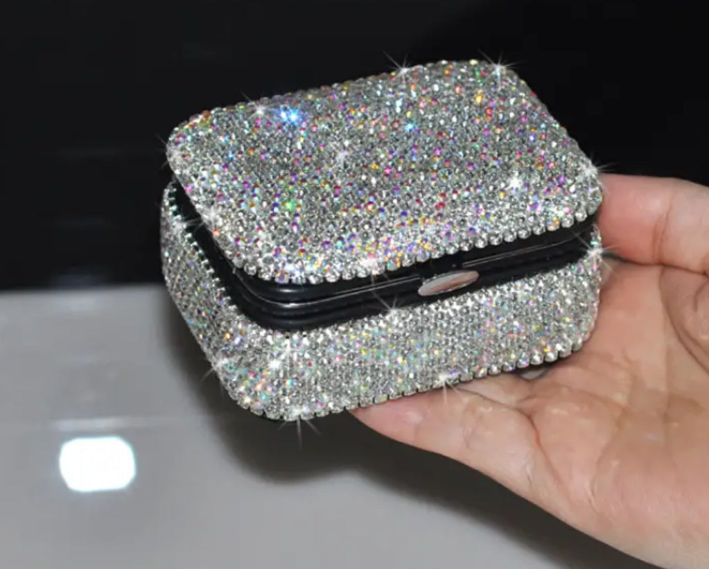 1 joyero pequeño con diamantes artificiales, caja de almacenamiento de maquillaje portátil