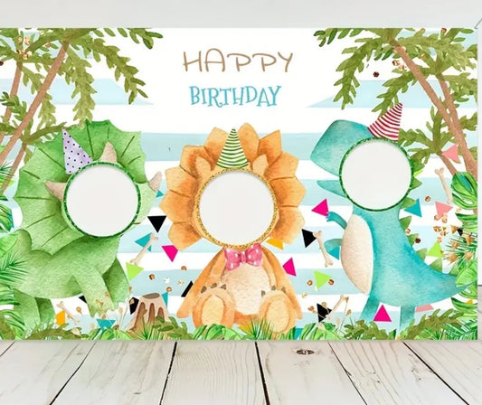 1pc, Happy Birthday Photo Frame, Dinosaurs Theme  Birthday Polyester Backdrop