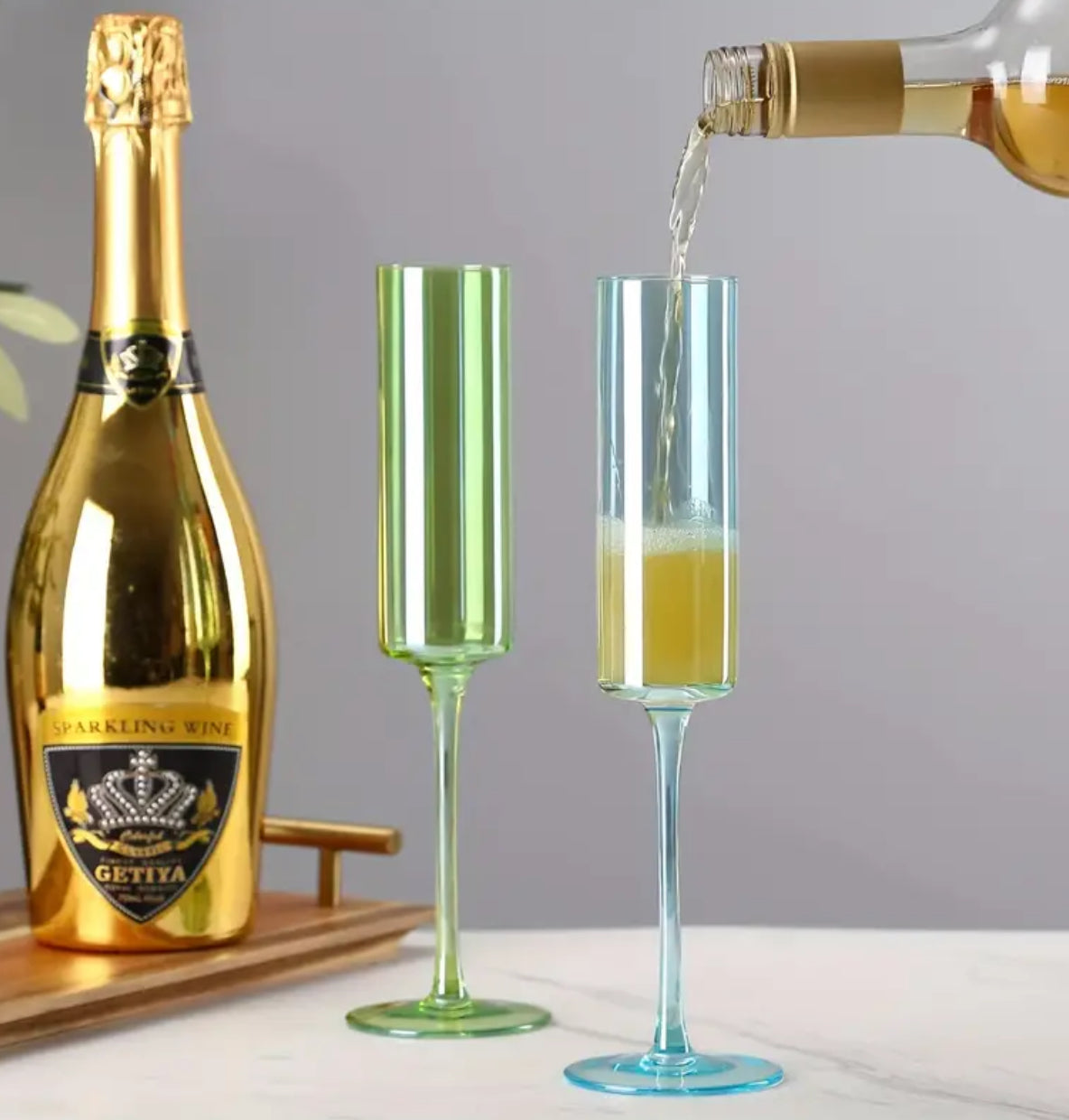 “Square Pastel’s” Glass Champagne Flutes