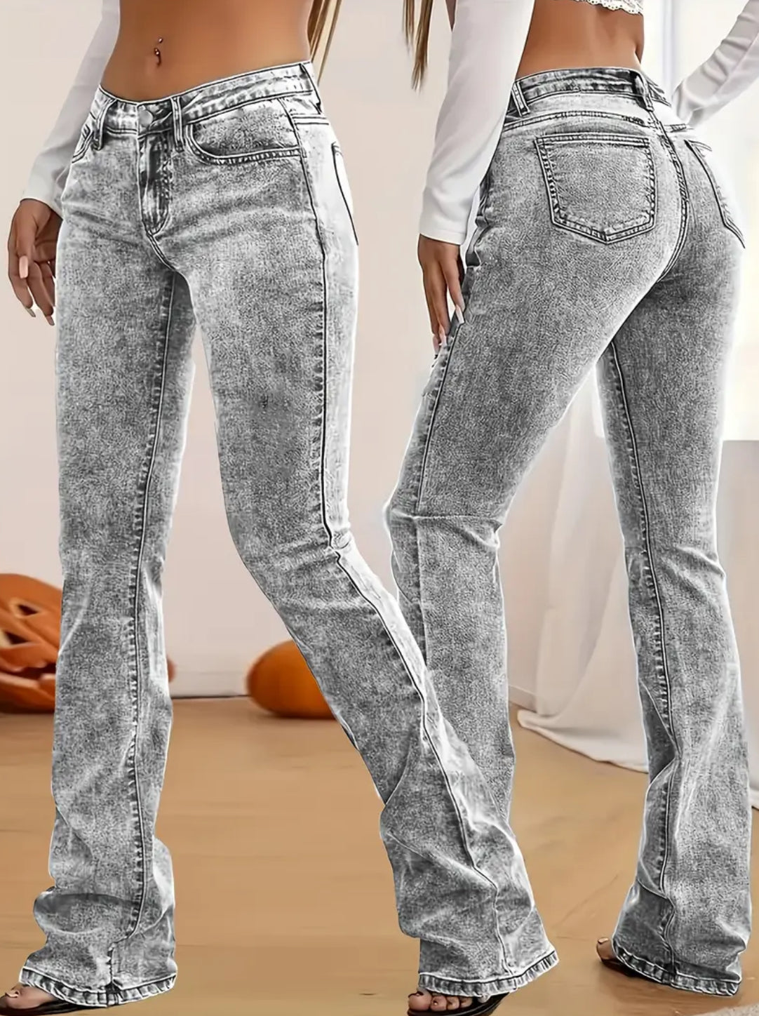 ‘Vintage Washed’ Long Length Skinny Flare Jeans | Women’s