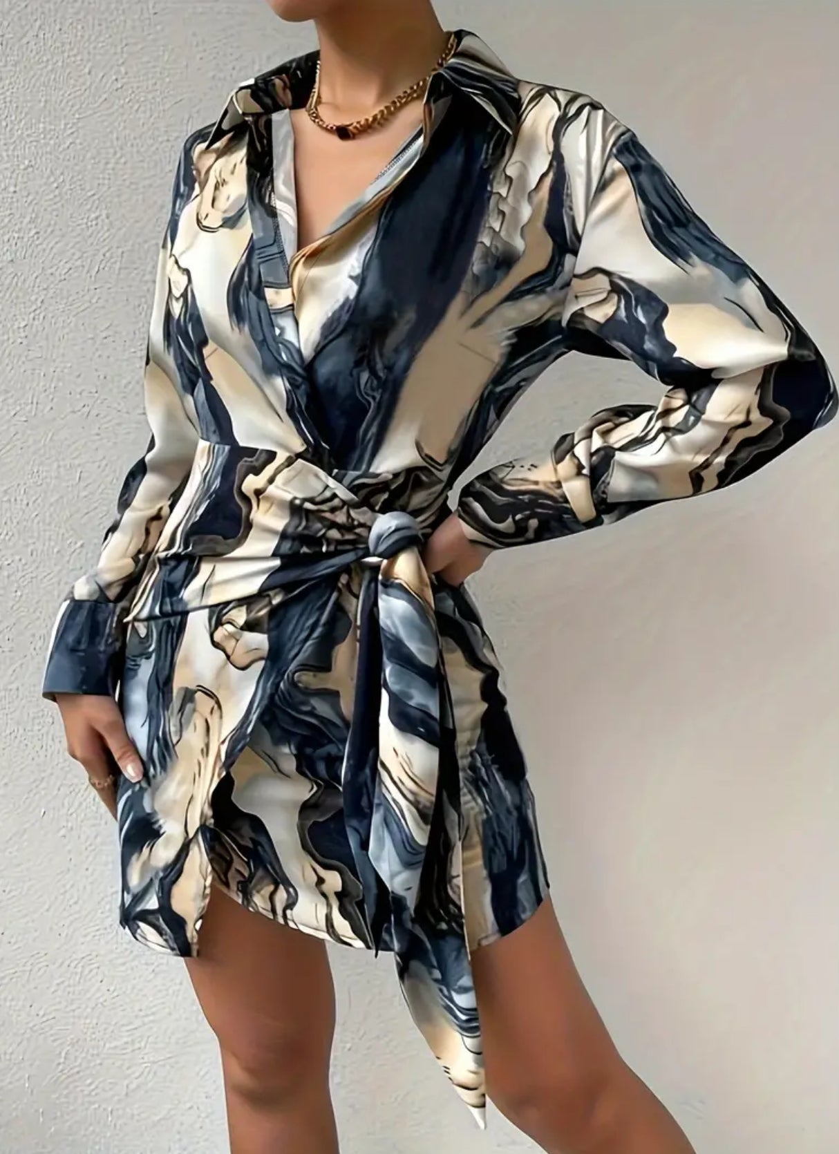 Marble Blues, Tie Front Dress