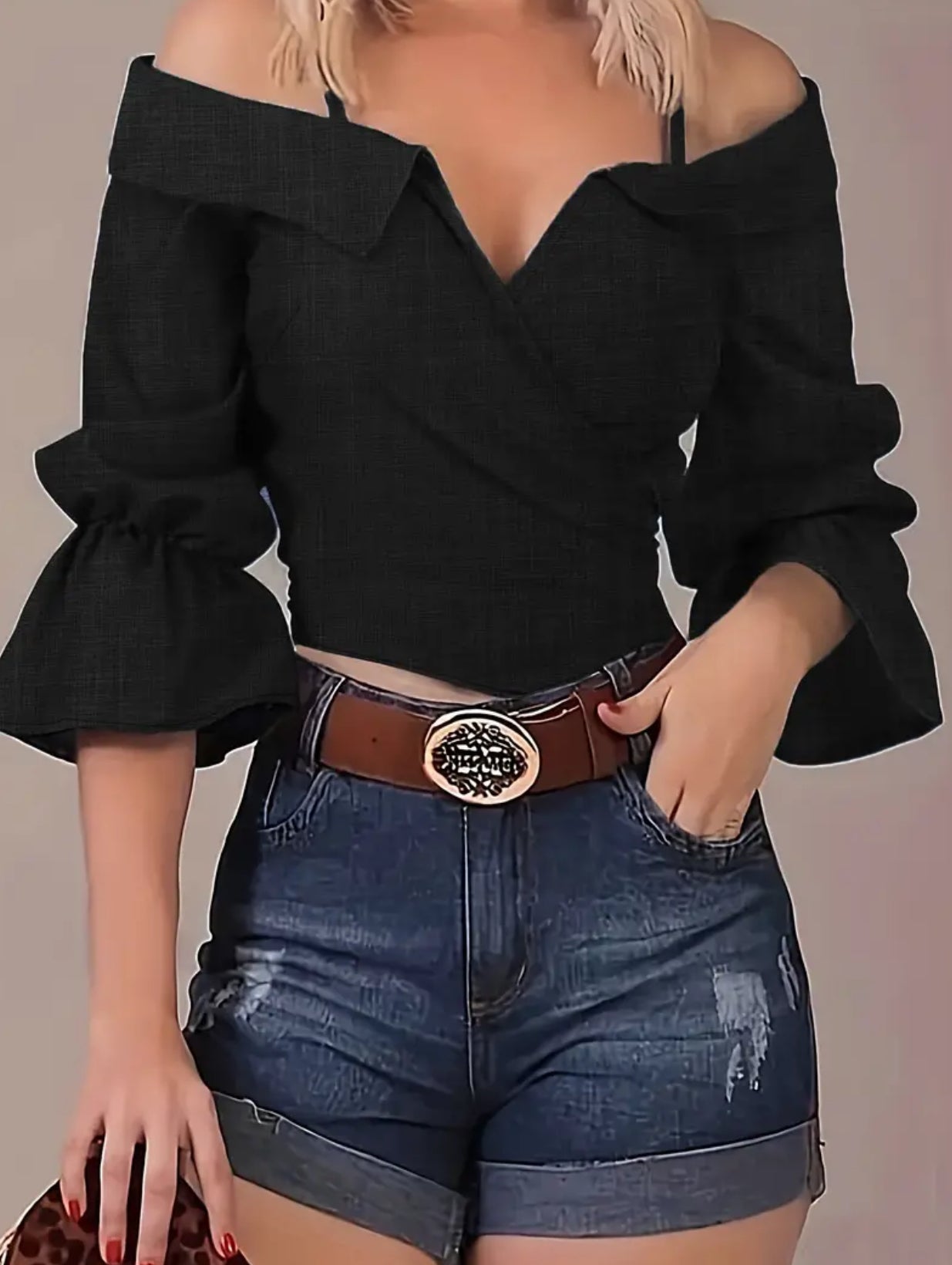 Country Girl, Casual Bell Sleeve, Spaghetti Strap Blouse