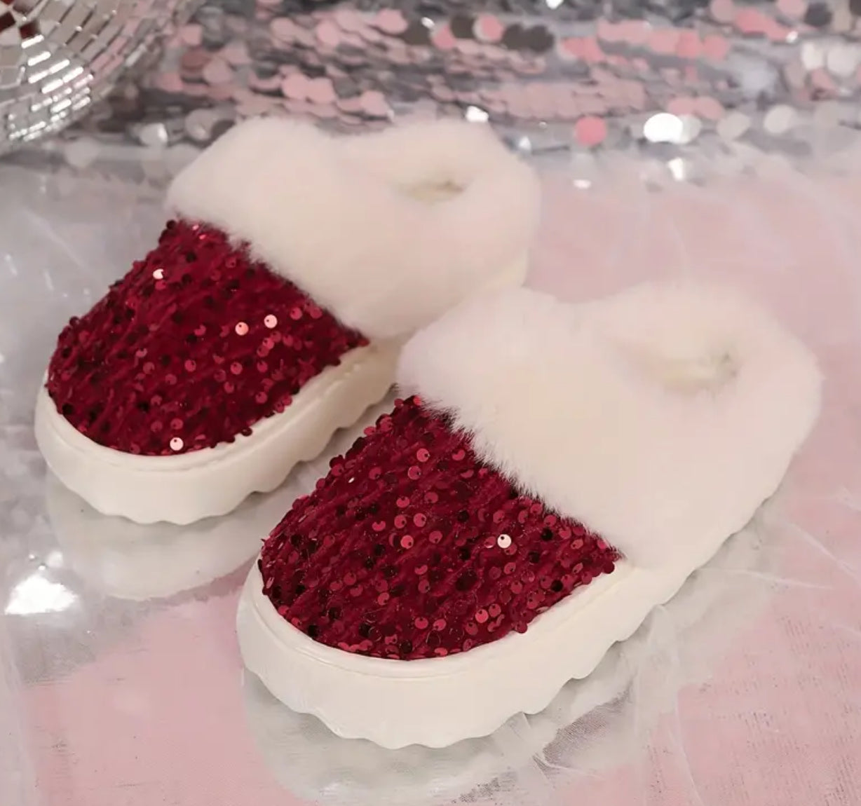 “Sparkling & Cozy” Sequin Slippers - Cozy, Non-Slip, Warm Plush Lining