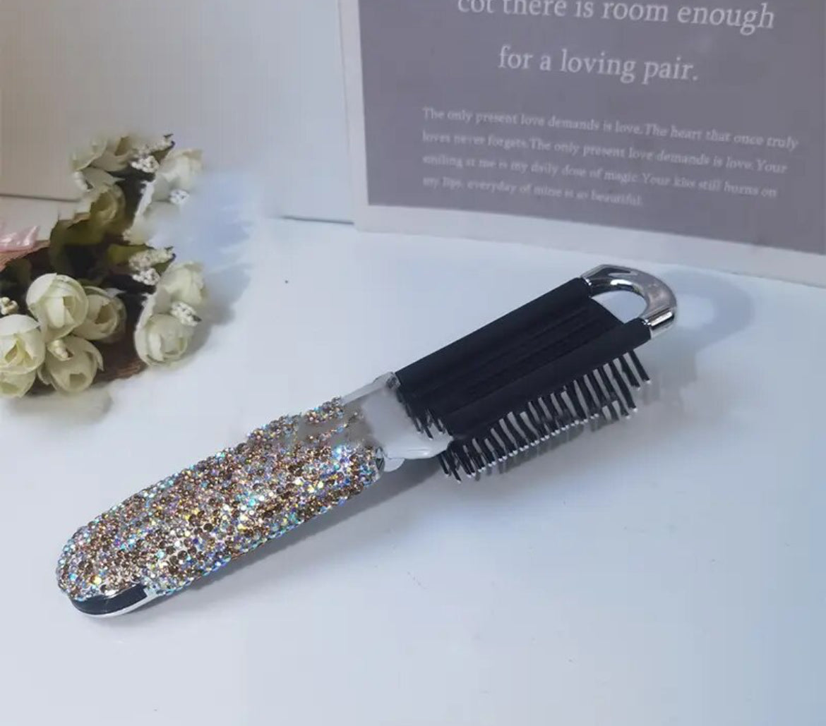 Rhinestone Air Cushion Travel Foldable Comb, Mirror, 2in1