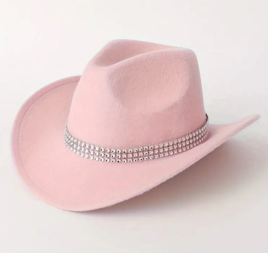 Felt Country Cowboy Hat- Wide Brim, Rhinestone Band,Perfect for Fashionistas and Music Lovers