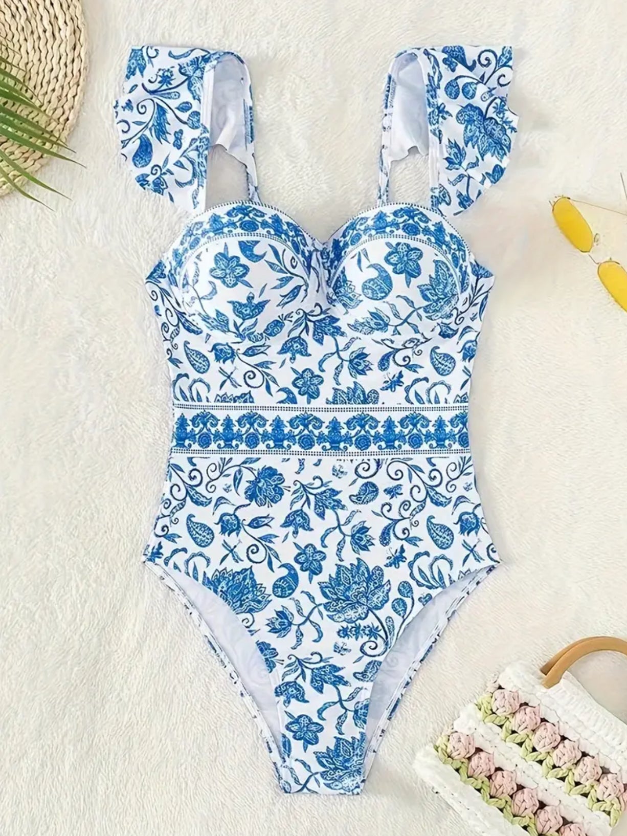 Floral Pattern One-Piece, High Cut Bathing Suit