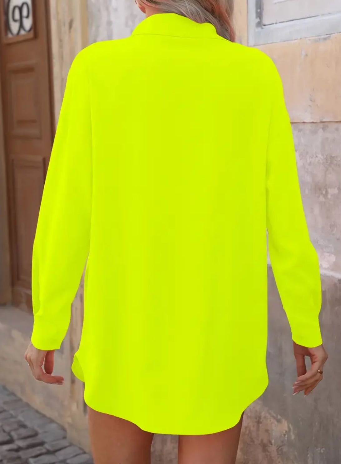 “Neon U” Casual Long Sleeve Solid Color Button-Down Lapel Shirt Blouse