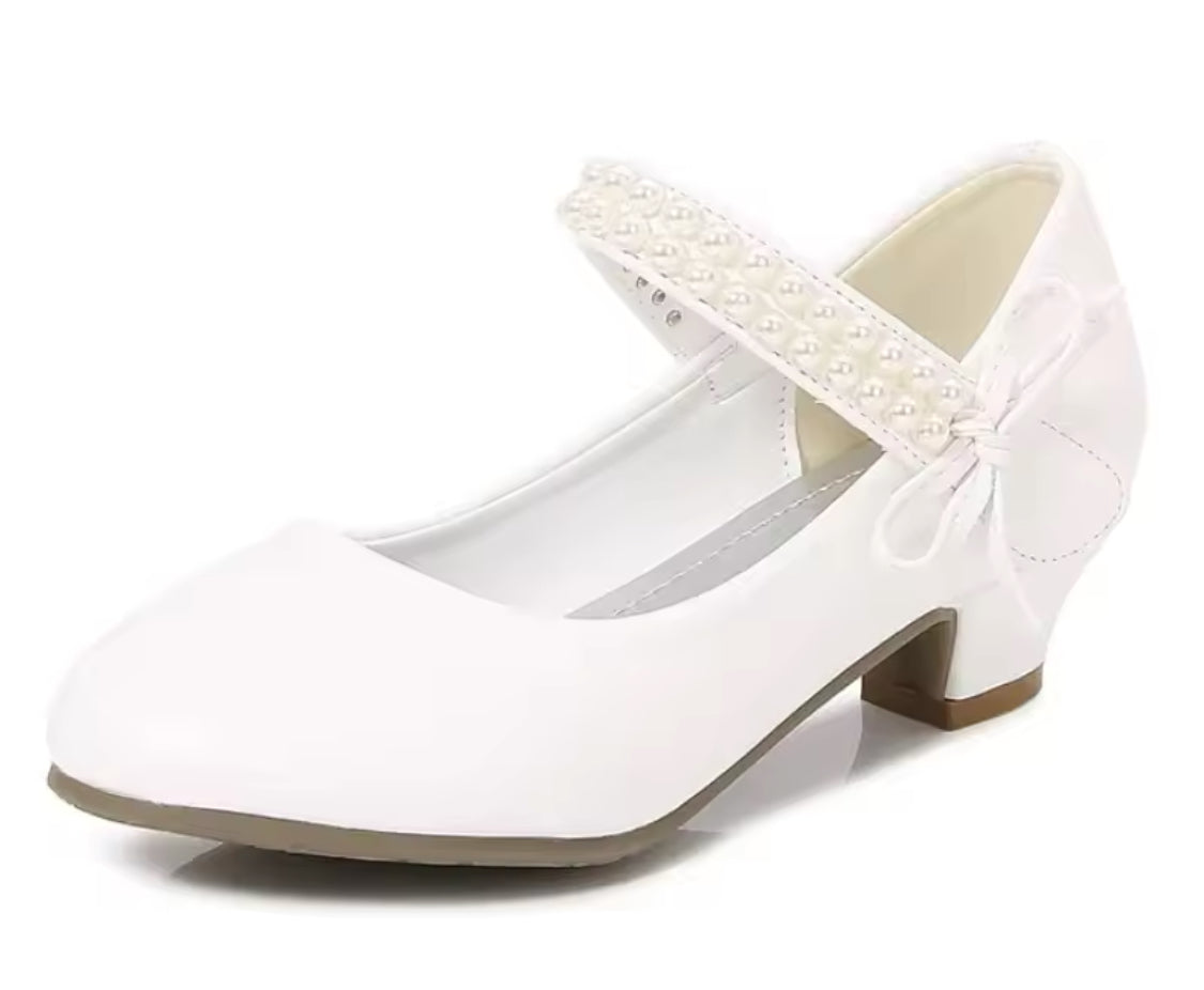 Girls ‘Elegant Pearl’ Princess Leather Bows High Heel Shoes