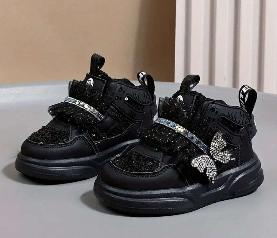 “Sparkling Sequin & Rhinestone Butterfly” Mid-Top Sneakers