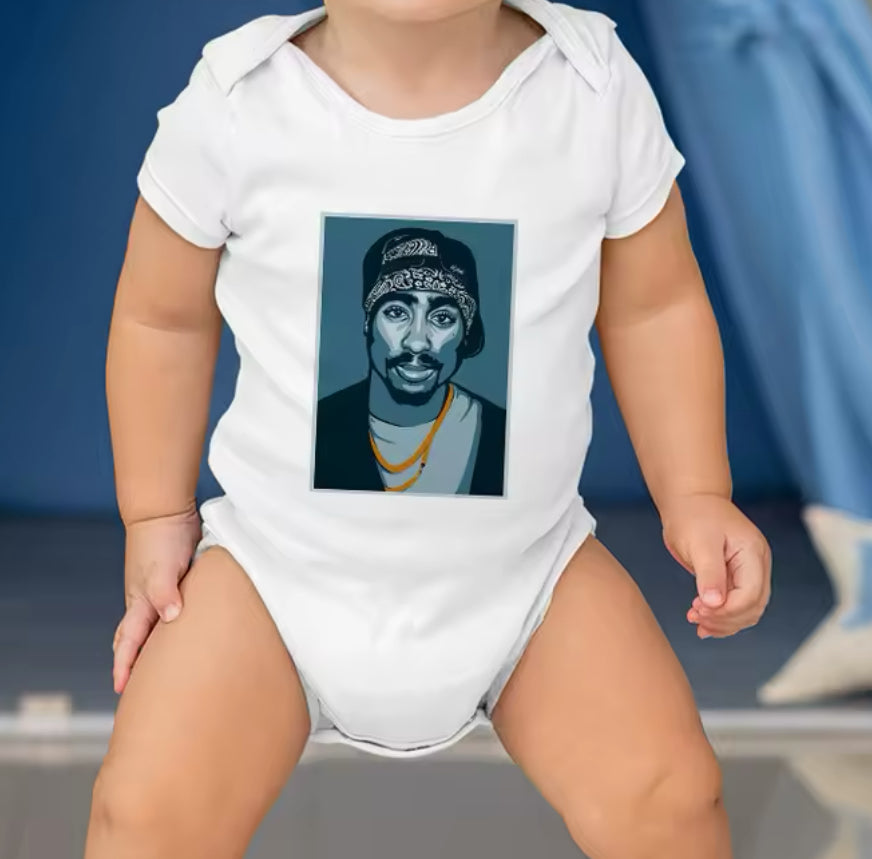 Reperi "Tupac" Pop Art me ngjyra të lehta, Hipster Infant Onesie, një pjesë