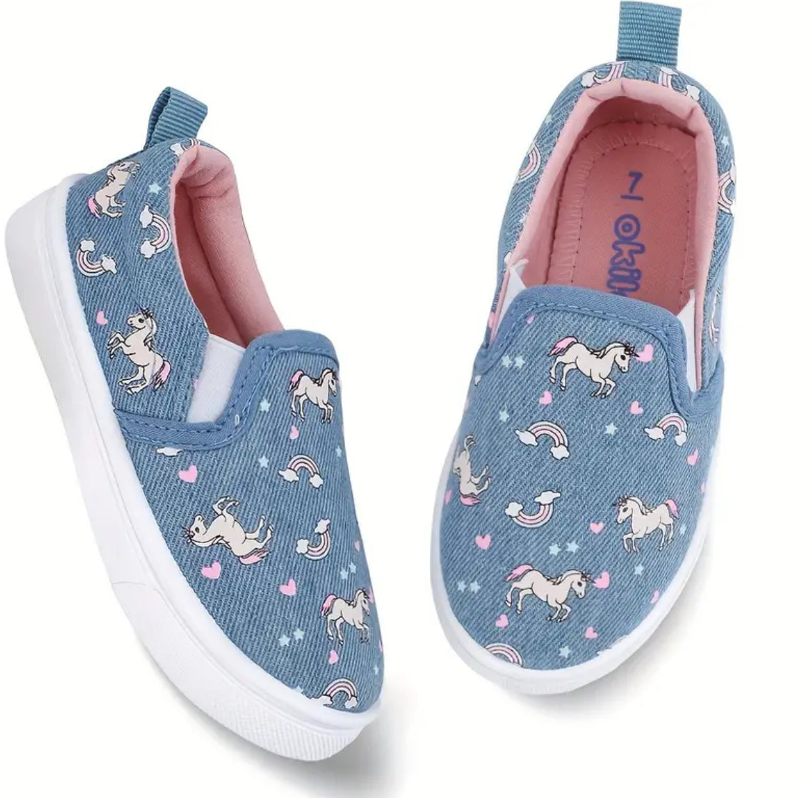 Zapatos casuales de lona sin cordones, clásicos para niños y niñas, “Dinos &amp; Unicorns”