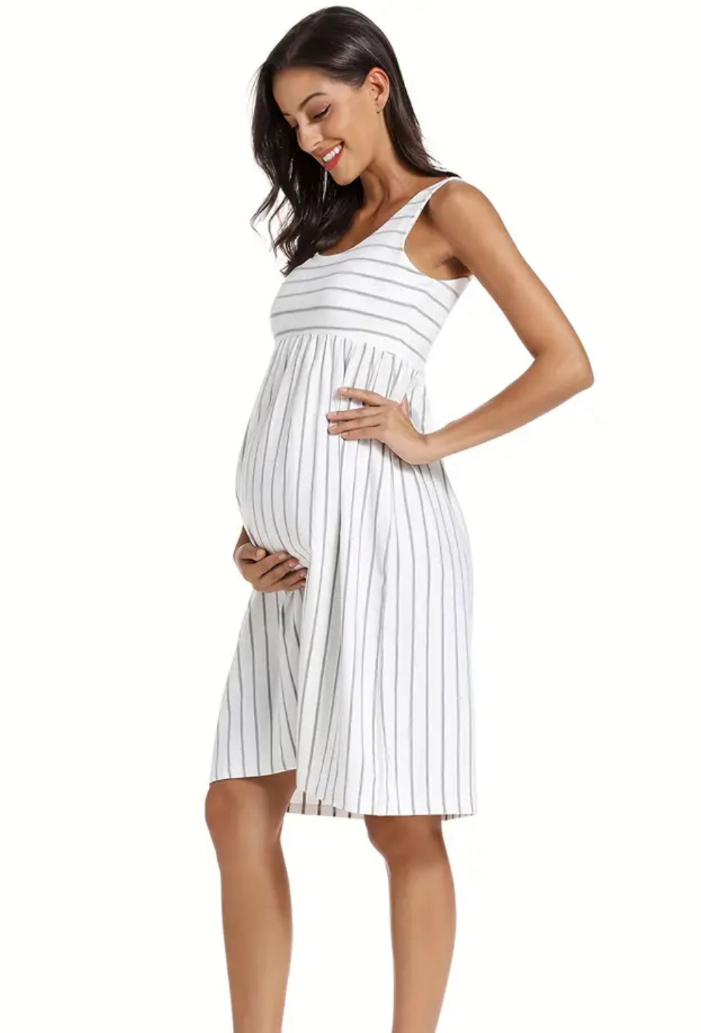 Vestido de maternidad para mujer, con tirantes finos y diseño de rayas en bloques de color