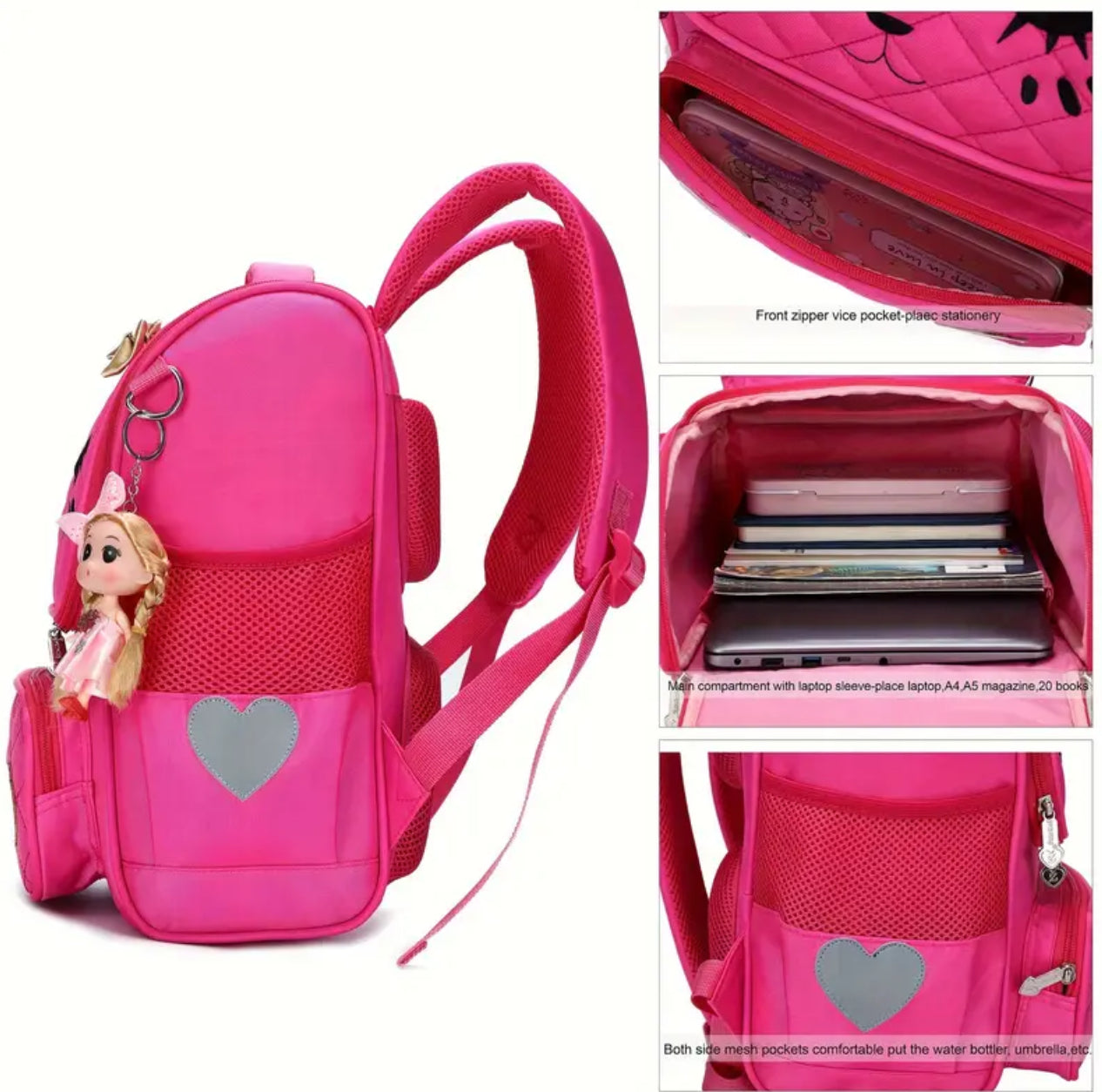 Mochila “Kitty Cat” para niñas, impermeable, 🖤💗