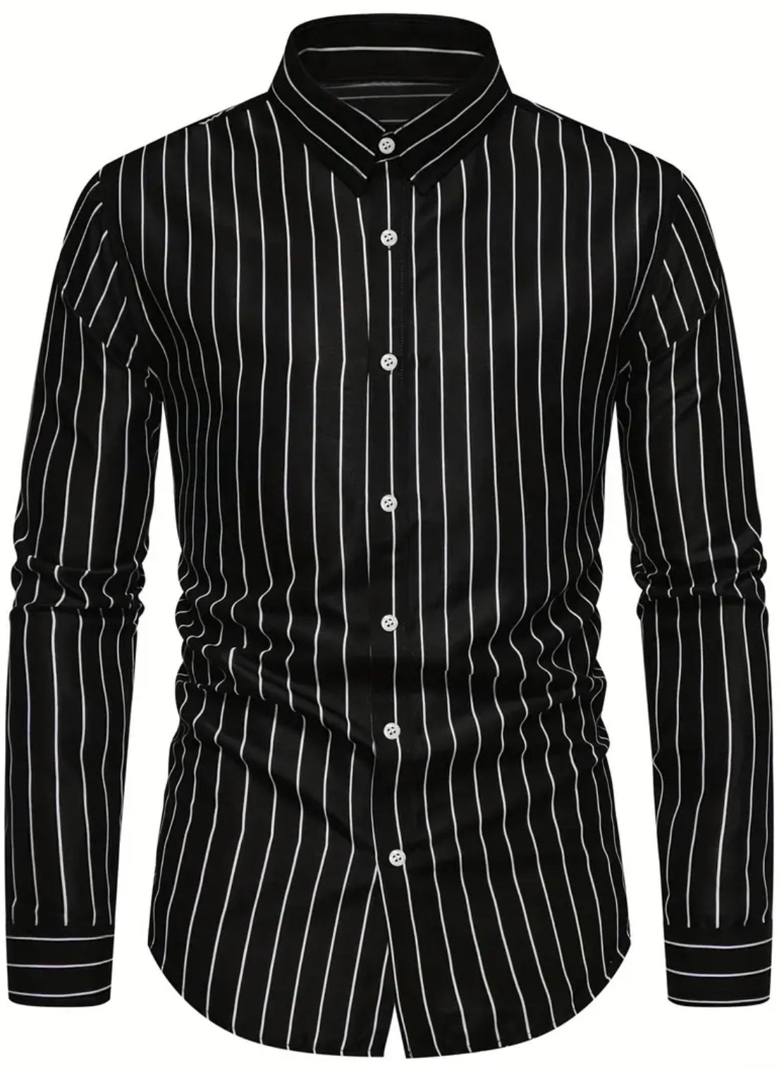 Classic Long Sleeve, Lapel Collar, Button-Up, Striped Cotton Men’s