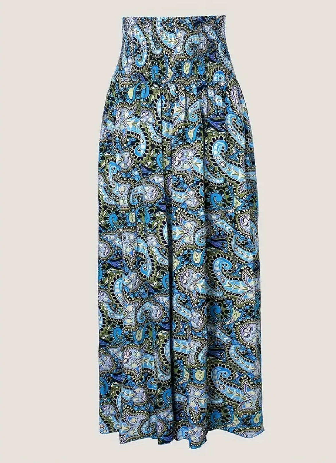 “Boho Floral” Shirred Waist, Floor Length, Wide Leg Pants 🔹