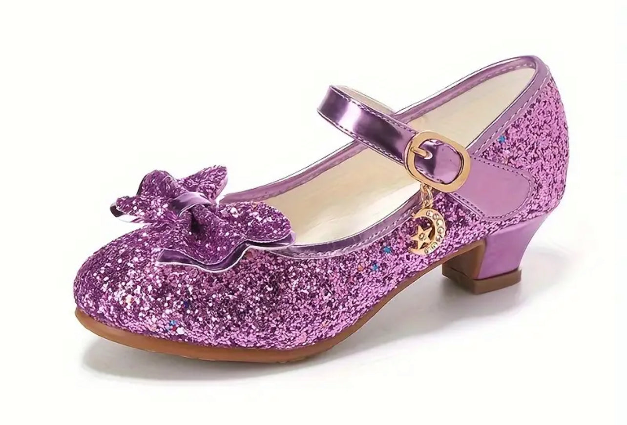 “Mirrors &amp; Bows” Lentejuelas elegantes, tacones altos estilo princesa 