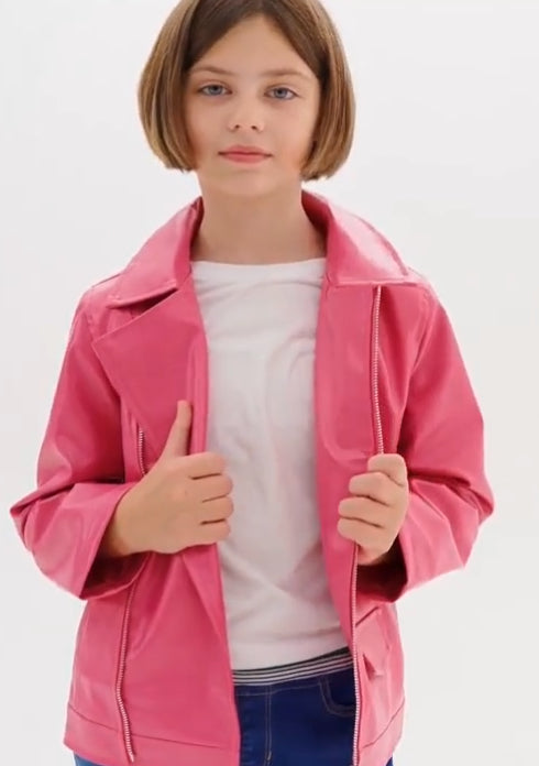 “ Pink Girls” Leather, Zipper Lapel Jacket, Motorcycle Outerwear