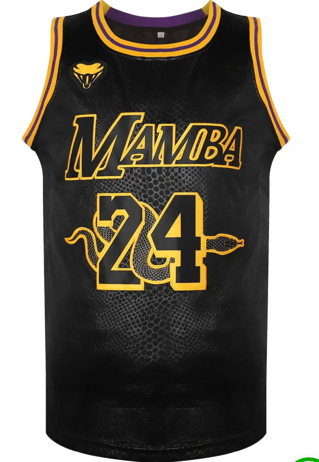 Camiseta de baloncesto de piel de serpiente negra cosida para hombre, n.° 24