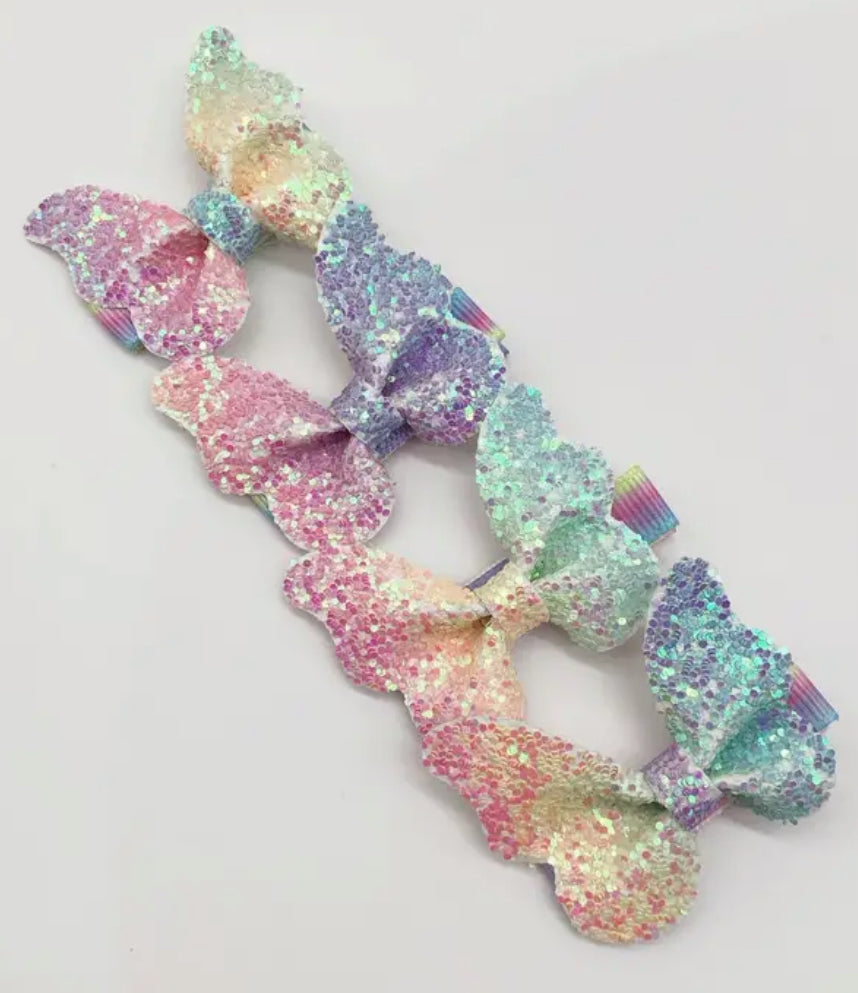 Glitter Bow, Side Clips Hair Accessories