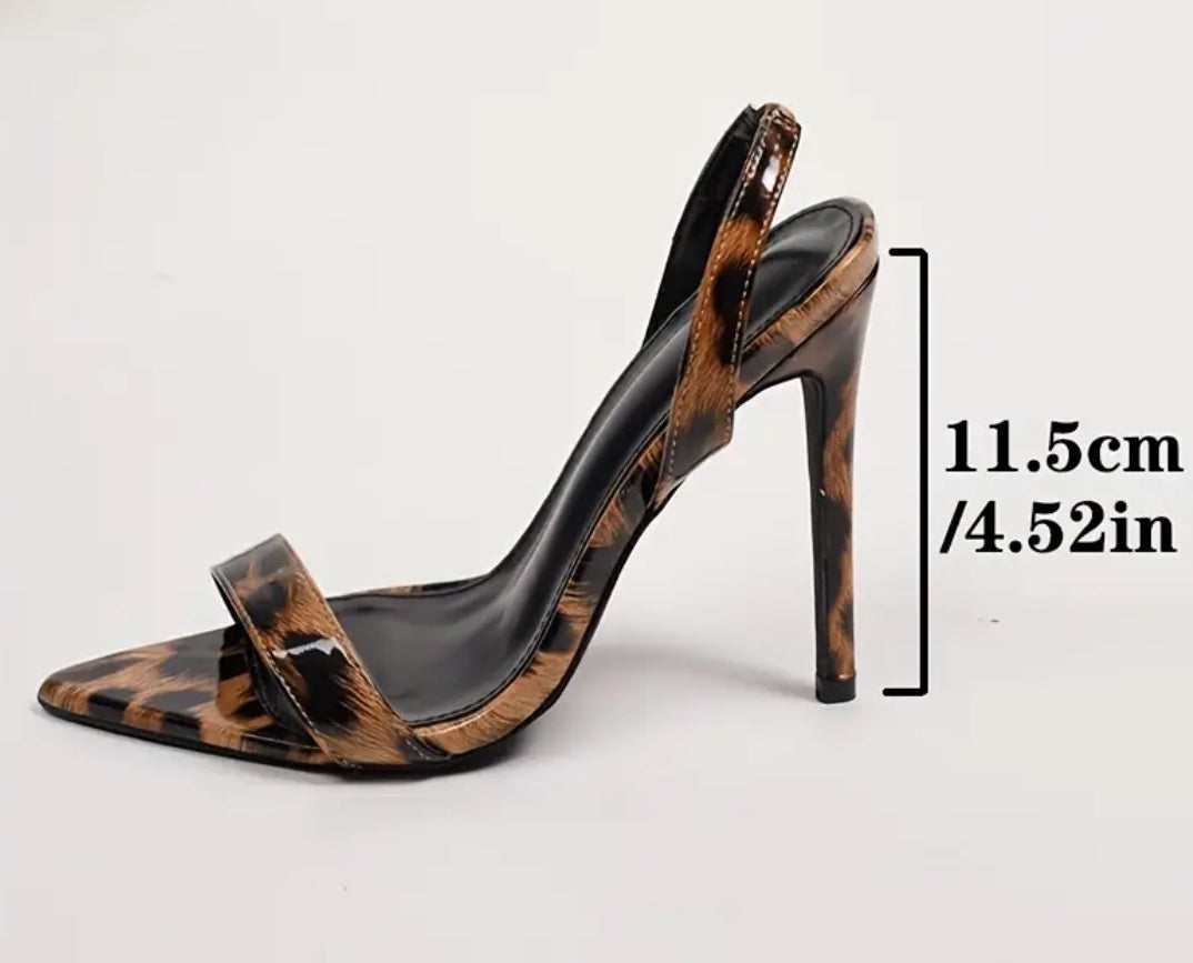 Leopard Print Stiletto Heels With Back Strap