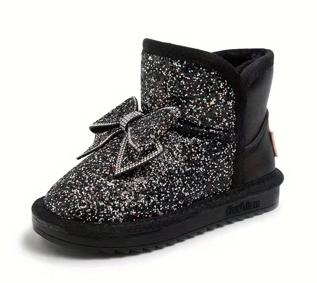 Girls 🌷 Boots with Sparkling Rhinestones - Warm Fleece Lining, Non-Slip Rubber Sole, Easy Slip-On Design