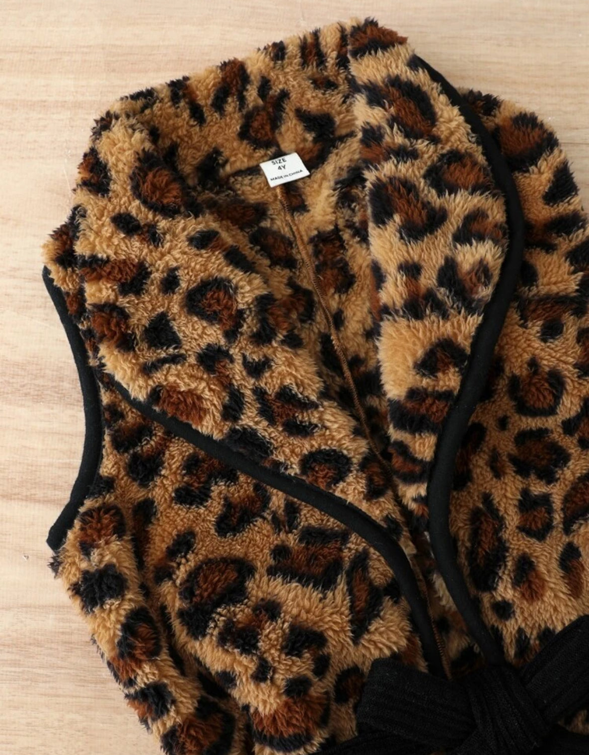 “Girls Leopard Belted Vest Coat, Leggings & Long Sleeve Blouse