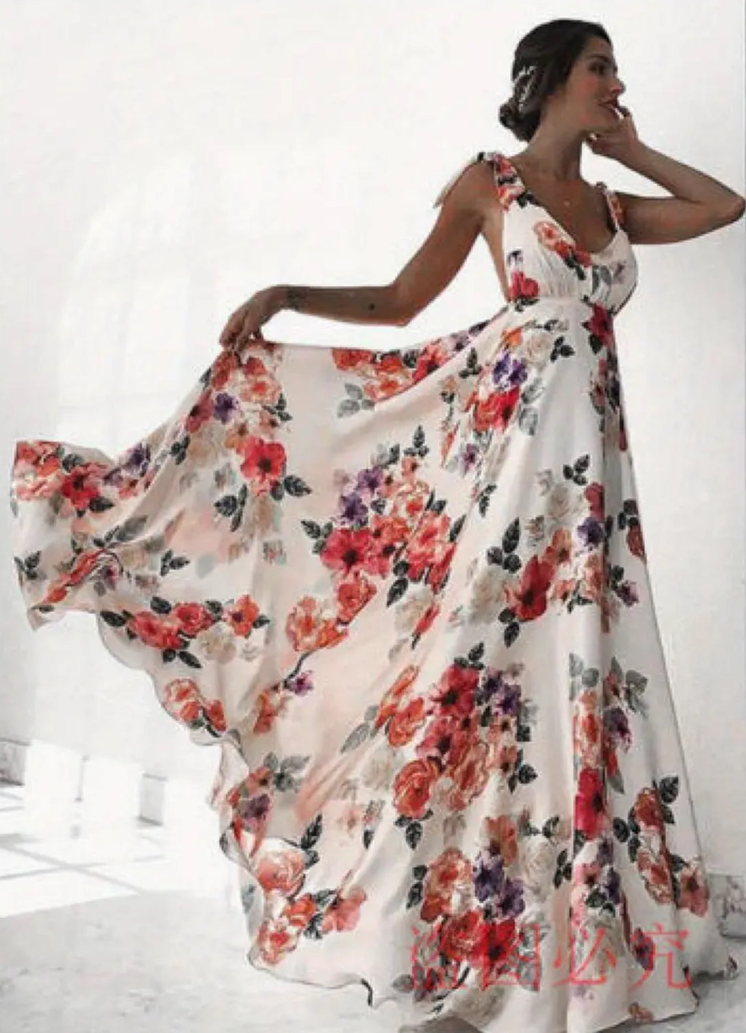 Backless “ Big Swing” Tied Strap Maxi Dress, Elegant V Neck 🌺