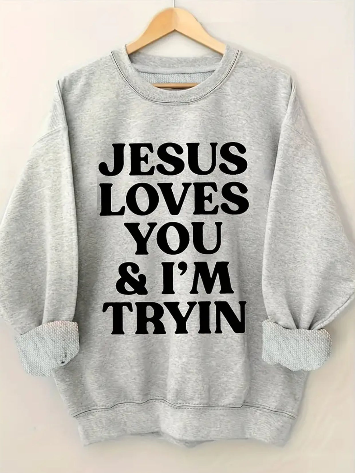 Women's Letter & Cross Print Pullover Sweatshirt - Worship