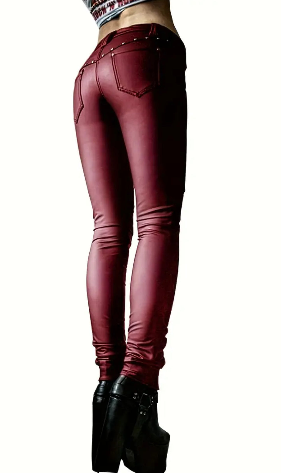 Women's “Gothic Punk Rock Club” Leggings, Faux Leather, Lace Up Skinny