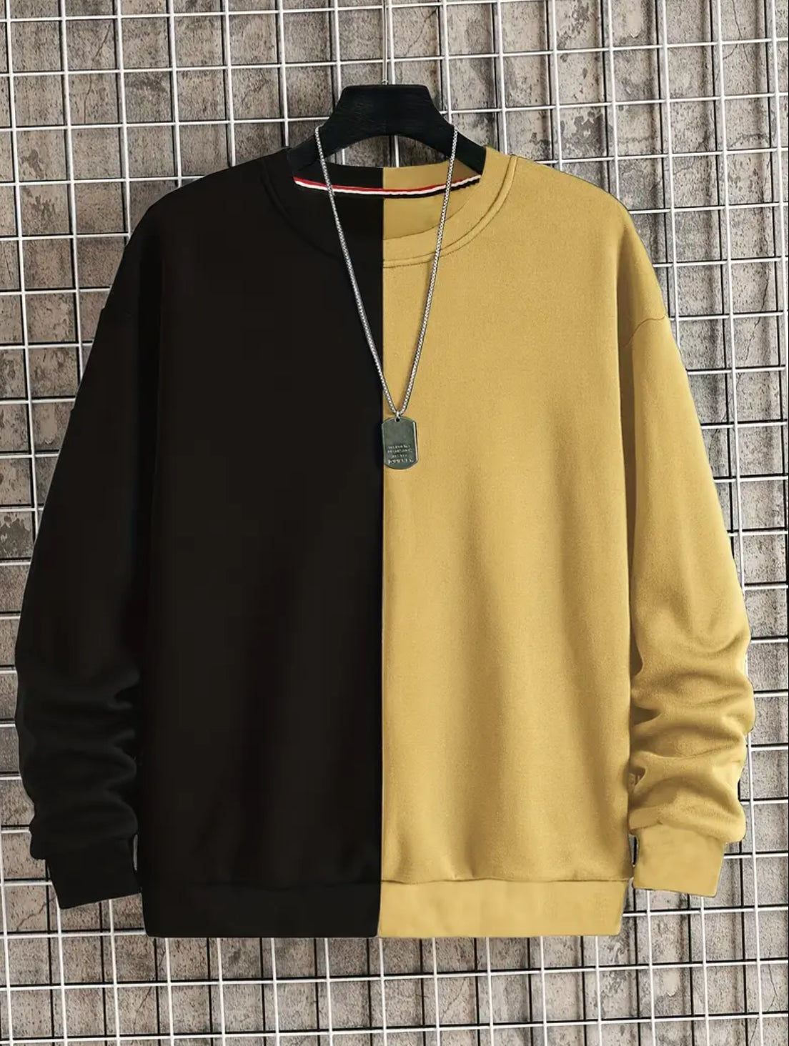 Sudadera ligera con bloques de color para hombre: cuello redondo informal, mezcla de poliéster, lavable a máquina