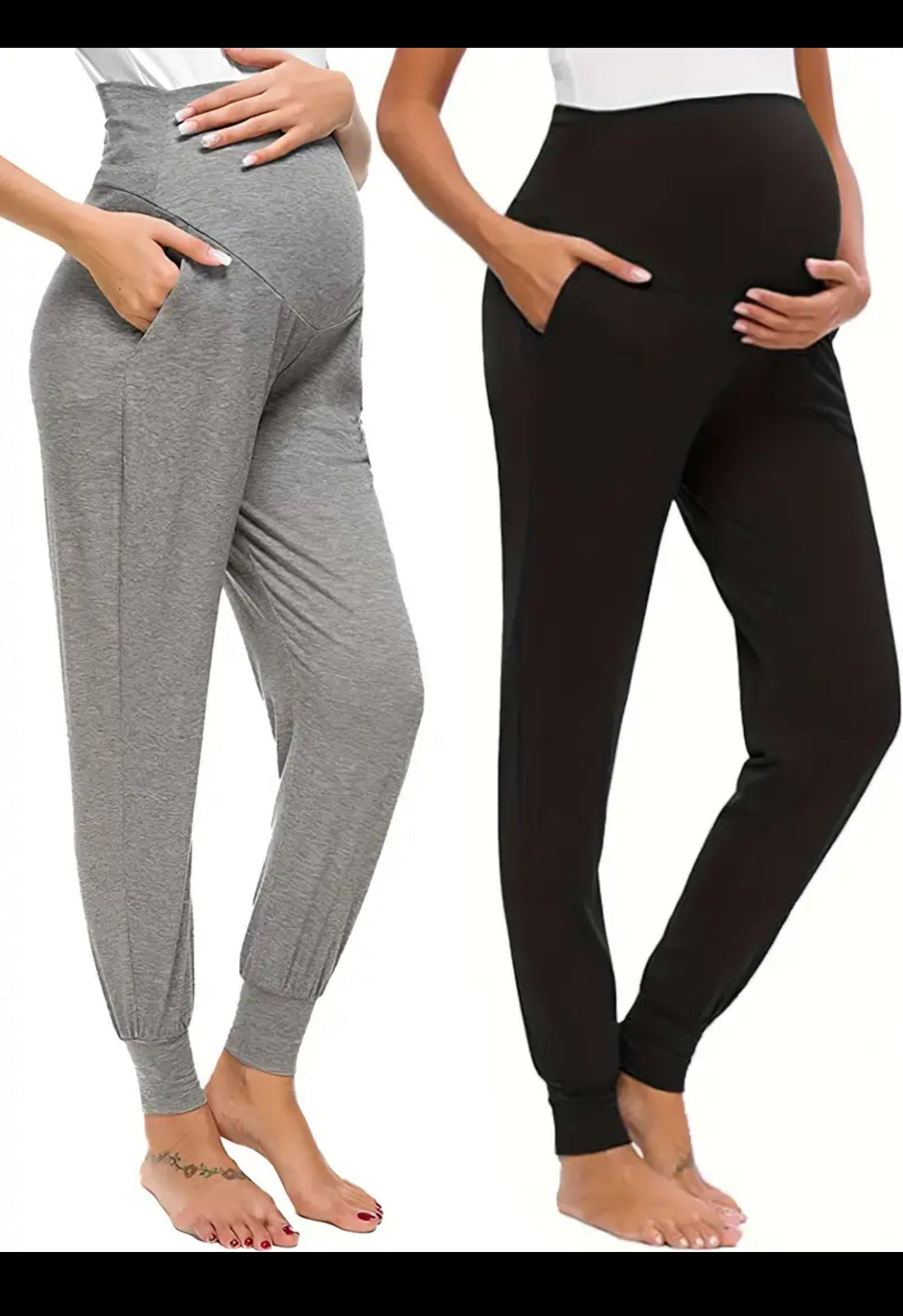 2pcs Comfy High Waist Tummy Support Maternity Sports Yoga Pants With Pocket, Baby Bumps 🌟🌙 Collection