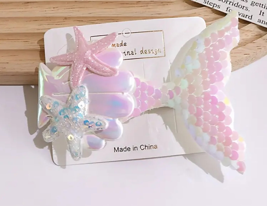 Sequin Starfish Mermaid Tail Girl Hair Clip, Hair Accessories