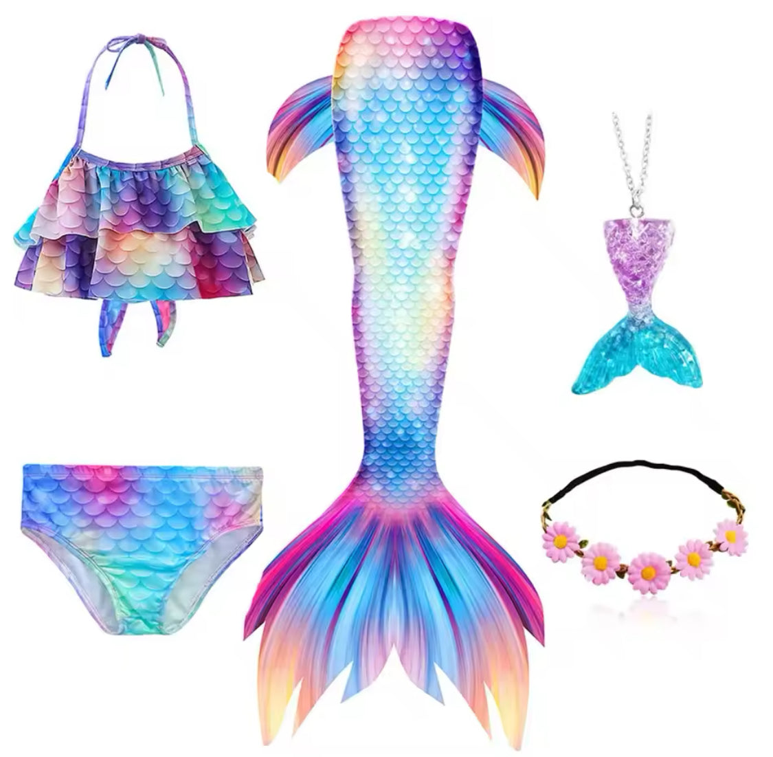 5Pcs/Set Girls Mermaid Tail Swimsuits 🪷🐚 Little Mermaid